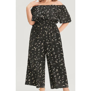 BloomChic Black Floral Off-Shoulder Jumpsuit